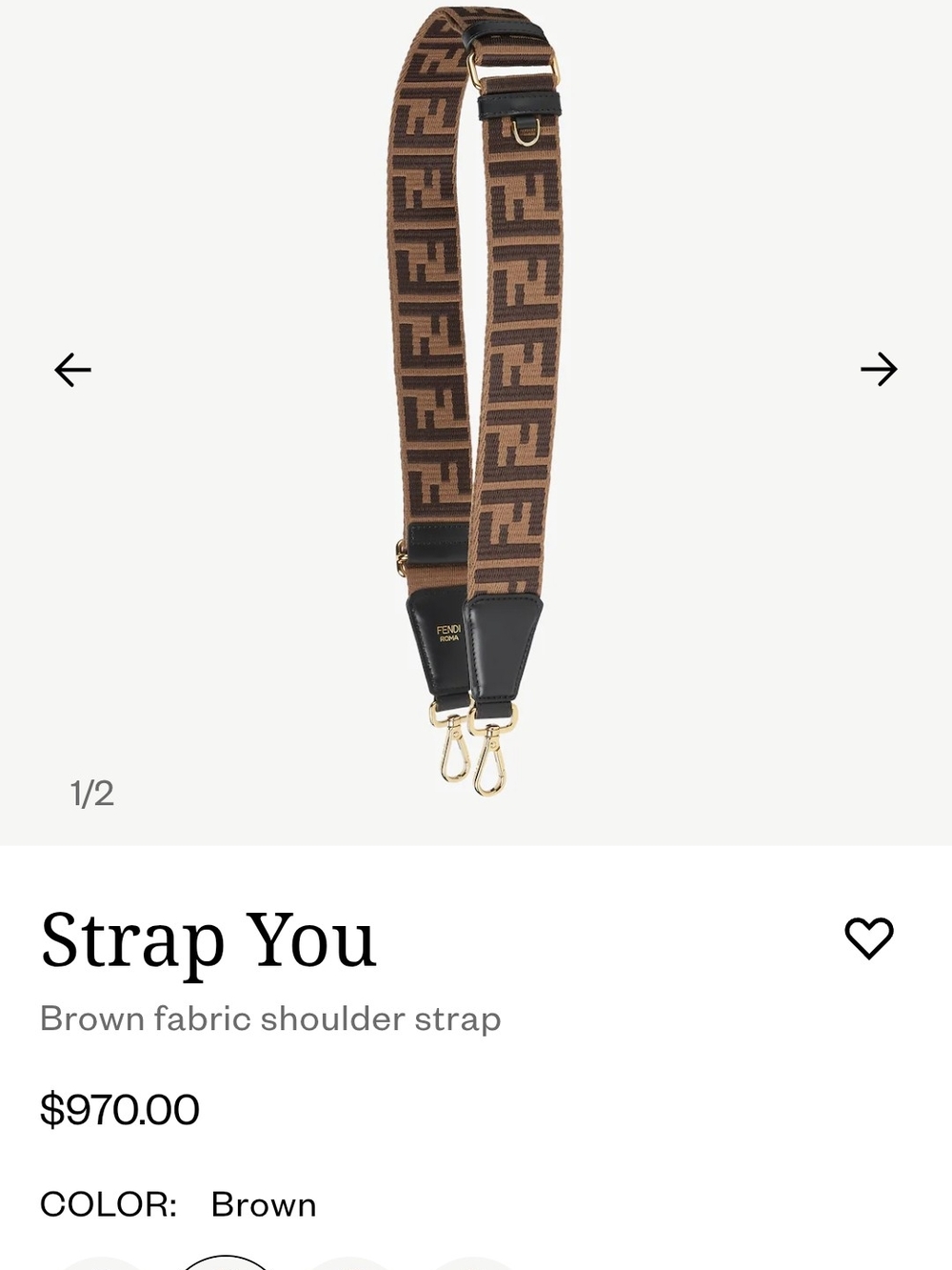 Fendi Ribbon Vitello Century FF 1974 Studded Strap You Fango Marrone Ebano